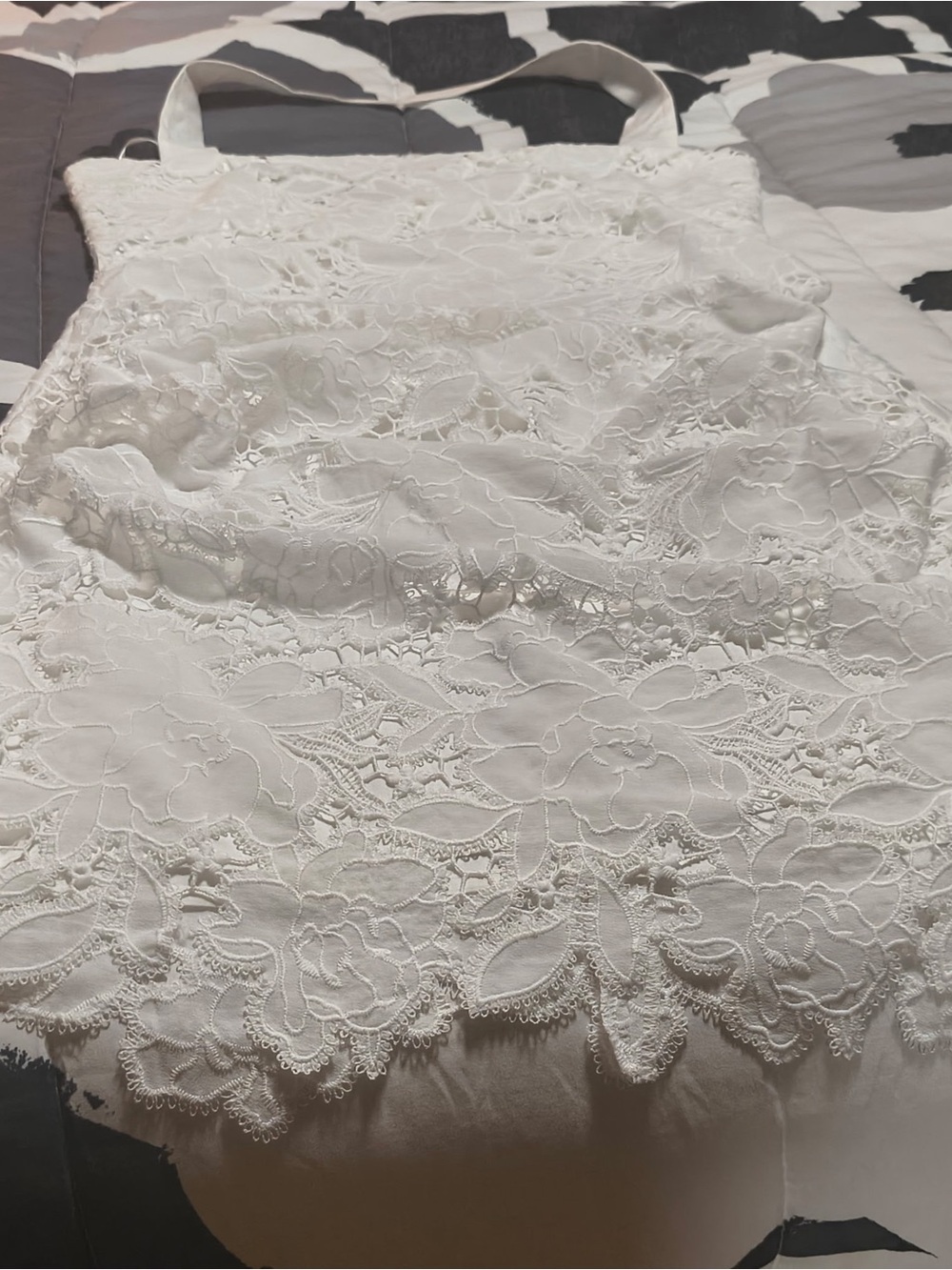 Women's White Lace Mini Dress - Elegant Floral Overlay